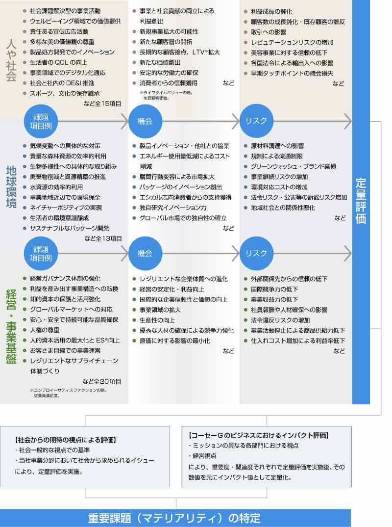 コーセーグループを取り巻く 社会や環境の変化・課題と重要課題（マテリアリティ）の特定